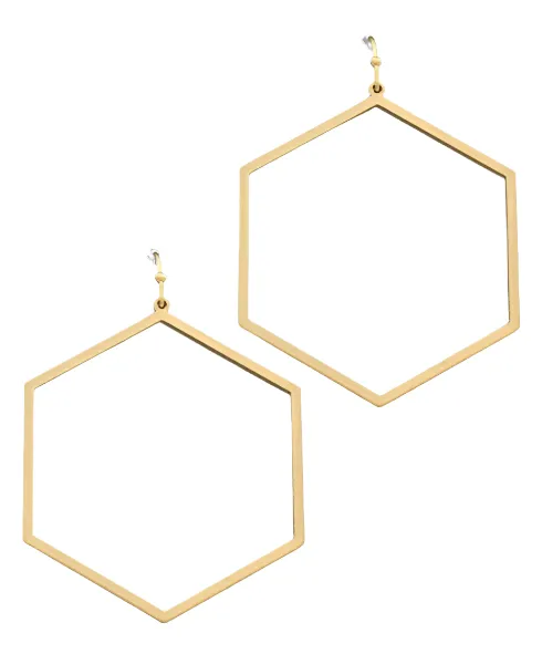 40mm Hexagon Dangle Earrings - Matte Gold