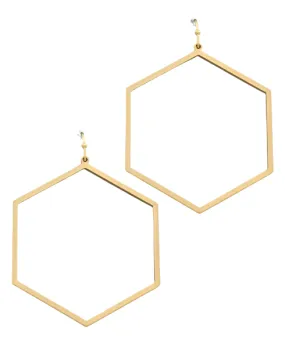 40mm Hexagon Dangle Earrings - Matte Gold