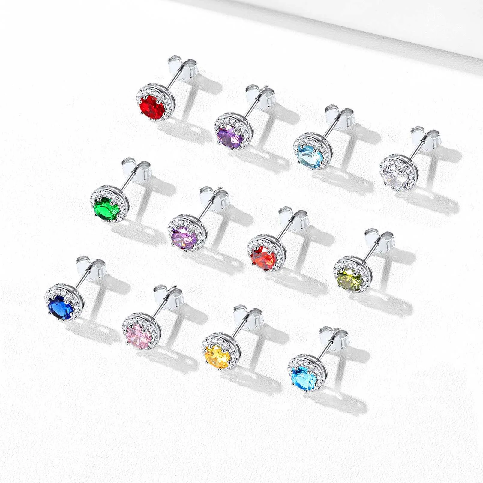 925 Sterling Silver Cubic Zirconia Birthstone Stud Earrings for Men Women