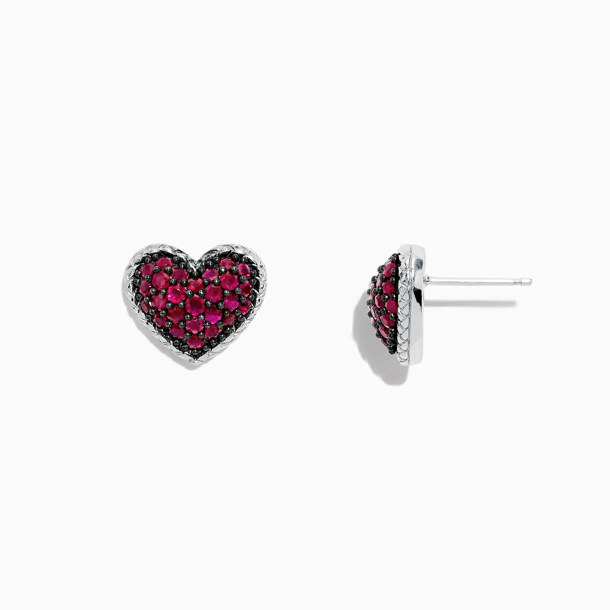 925 Sterling Silver Ruby Heart Earrings, 1.31 TCW