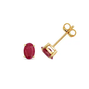9ct Yellow Gold Oval Ruby Stud Earrings