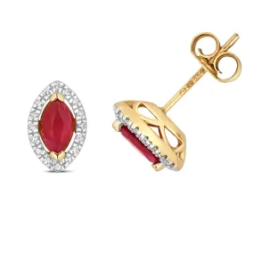 9ct Yellow Gold Ruby & Diamond Halo Stud Earrings