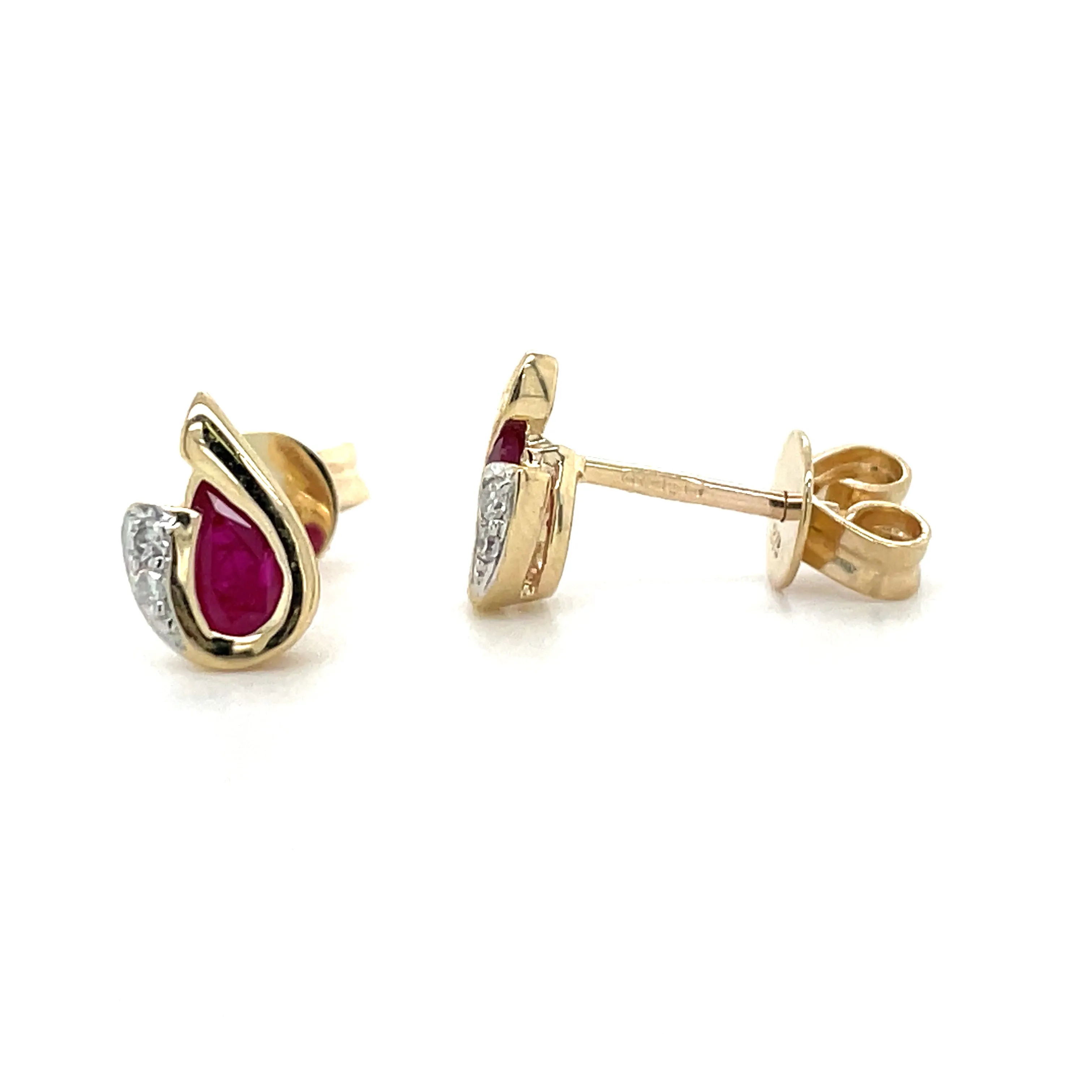 9ct Yellow Gold Ruby And Diamond Stud Earrings