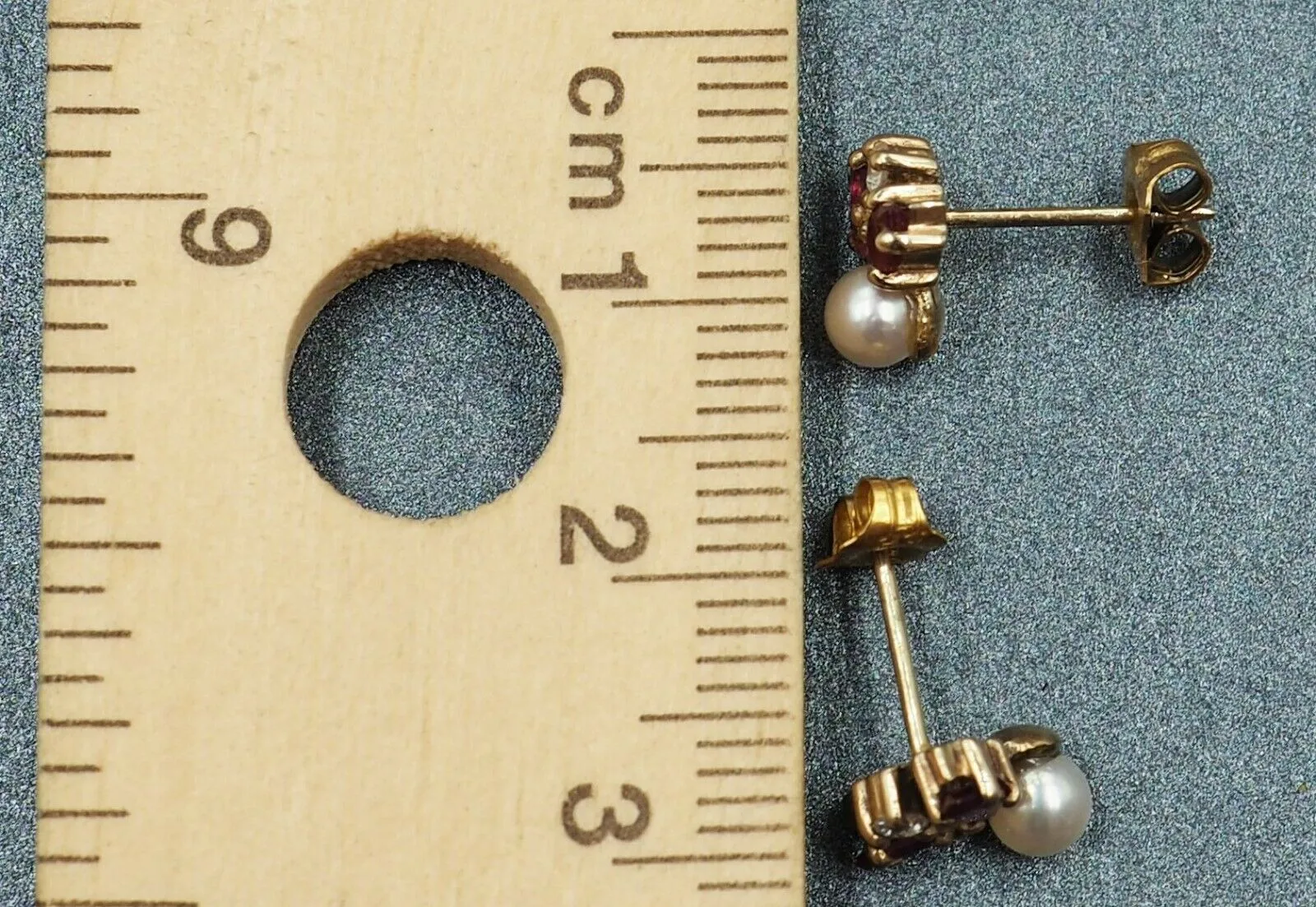 9ct Yellow Gold Ruby, Diamond & Pearl Stud Earrings