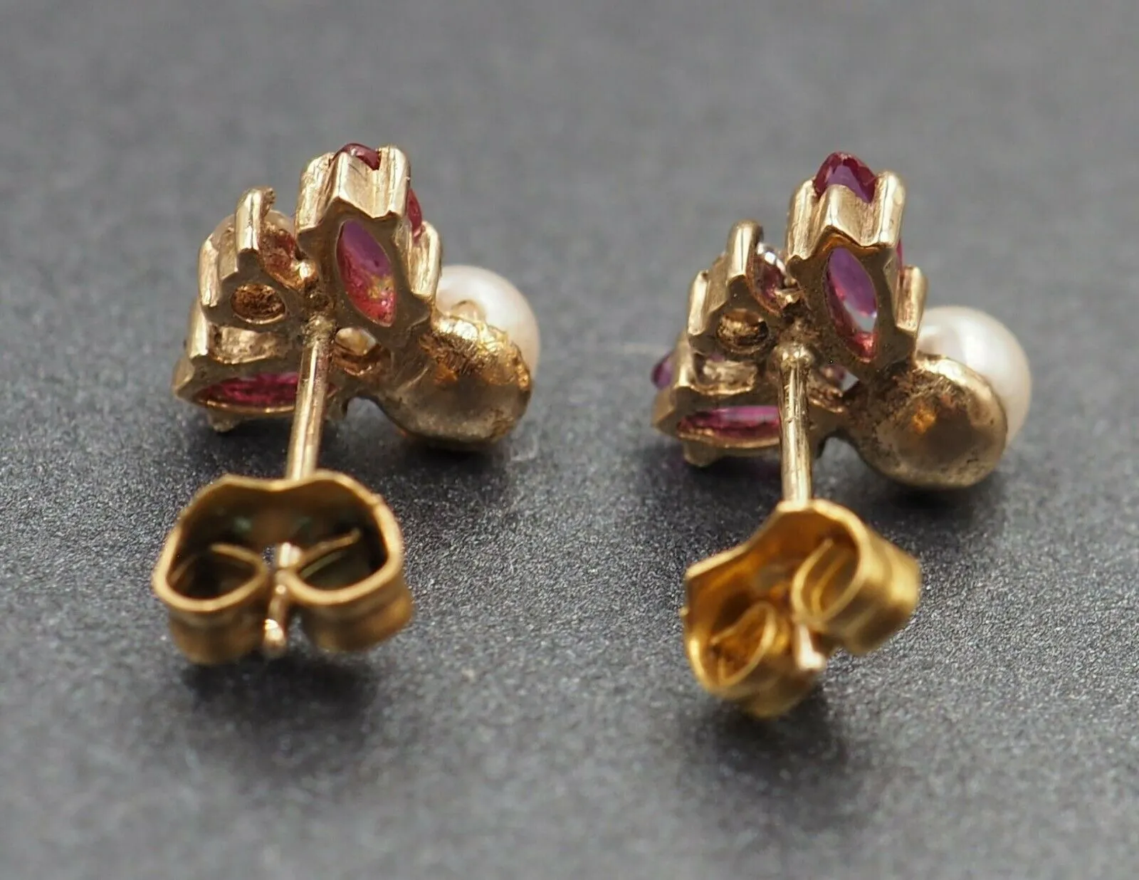 9ct Yellow Gold Ruby, Diamond & Pearl Stud Earrings