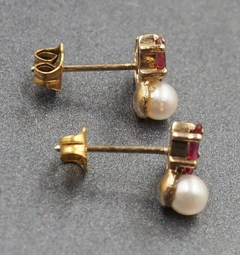 9ct Yellow Gold Ruby, Diamond & Pearl Stud Earrings