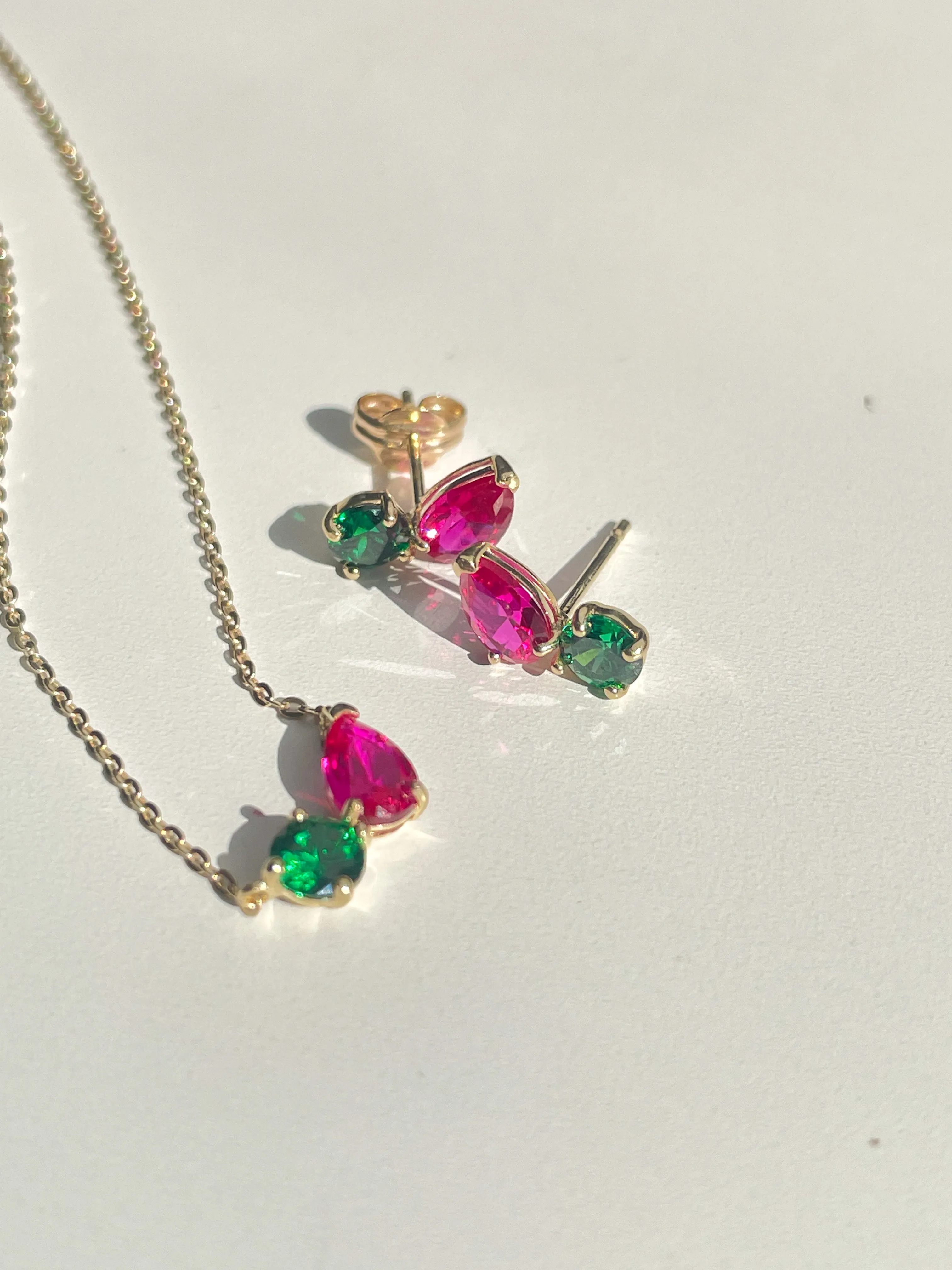 9ct Yellow Gold Toi Et Moi Emerald And Ruby Earrings