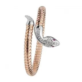 Acotis Silver Bangle Ovl Rose Gold Plated Red Eyes Zirconia Snake G4223R