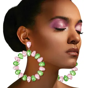 AKA Alpha Kappa Alpha Inspired Pink and Green Glass Drop Hoop Earrings