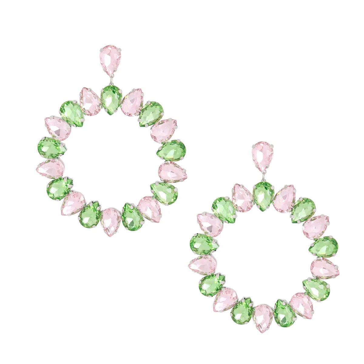 AKA Alpha Kappa Alpha Inspired Pink and Green Glass Drop Hoop Earrings