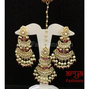 Amaira Pacchi Kundan Pearl Maang Tikka and Earrings Combo Set, Indian Wedding Jewelry