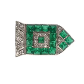 Antique Art Deco Green Glass Geometric Brooch