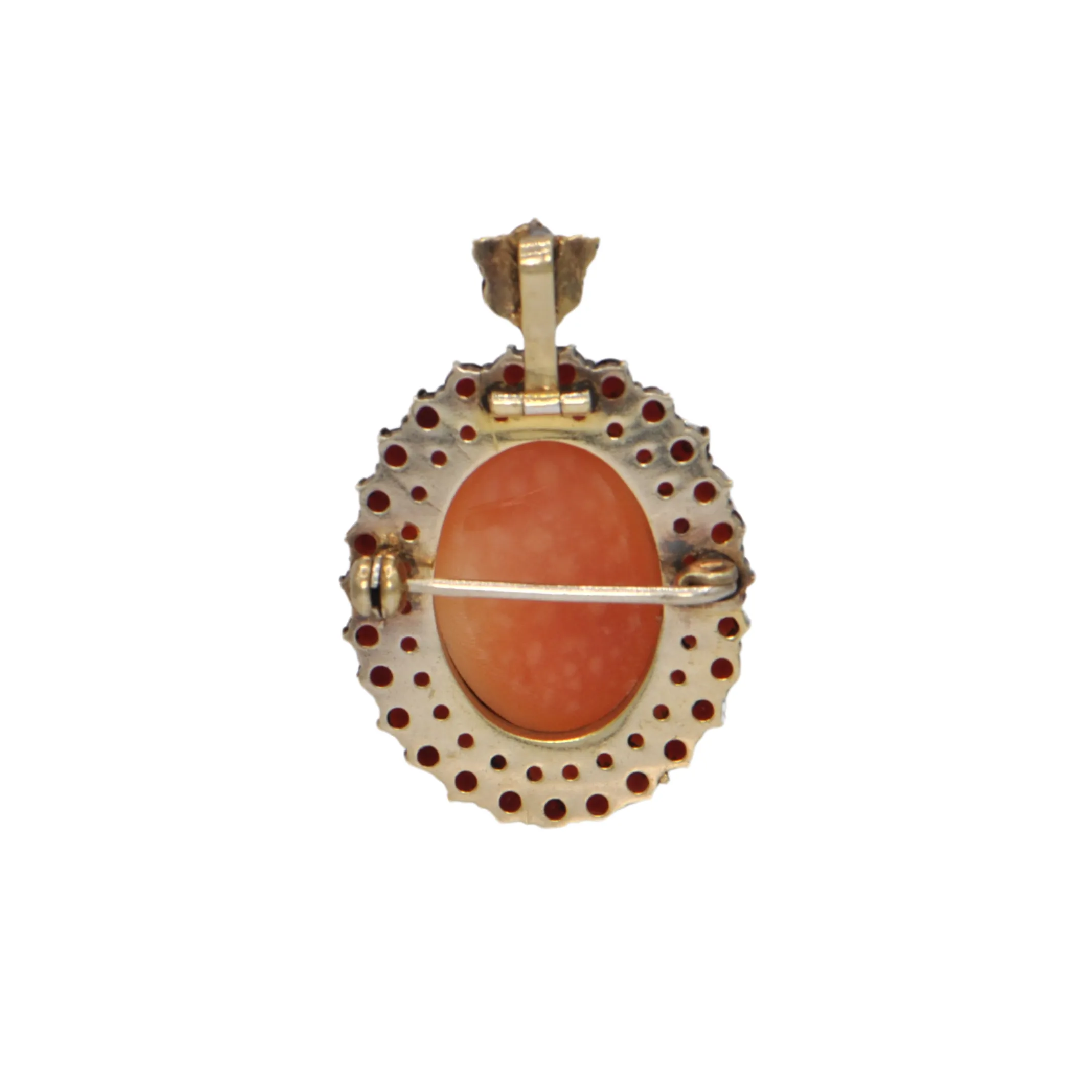 Antique Cameo with Garnet Frame Vermeil Pendant/Brooch