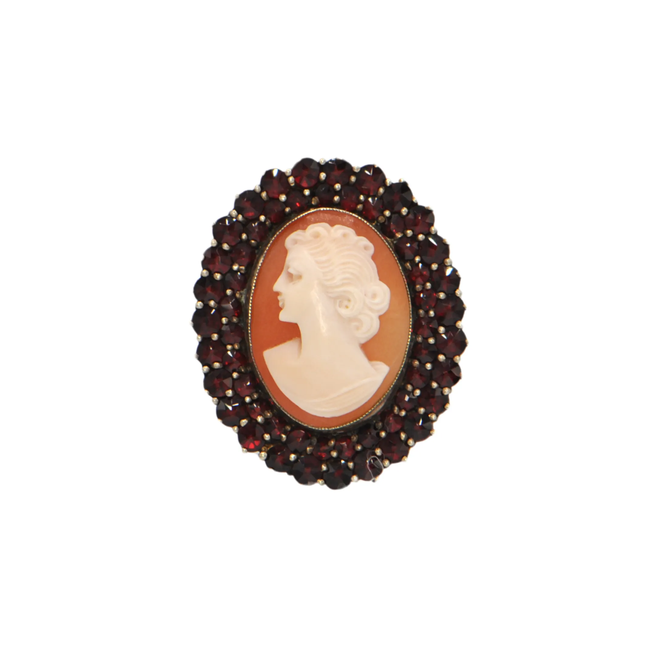 Antique Cameo with Garnet Frame Vermeil Pendant/Brooch