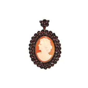 Antique Cameo with Garnet Frame Vermeil Pendant/Brooch
