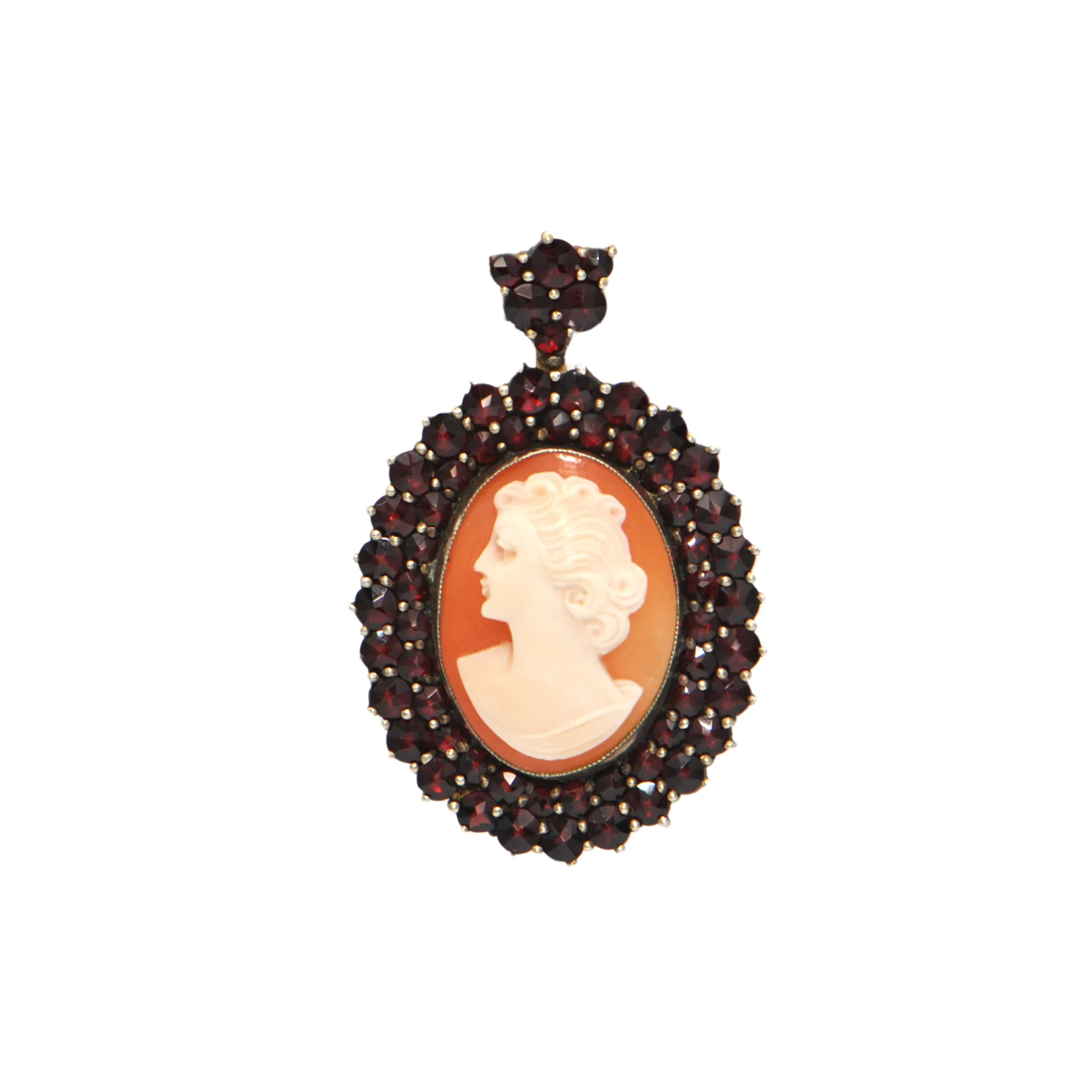 Antique Cameo with Garnet Frame Vermeil Pendant/Brooch
