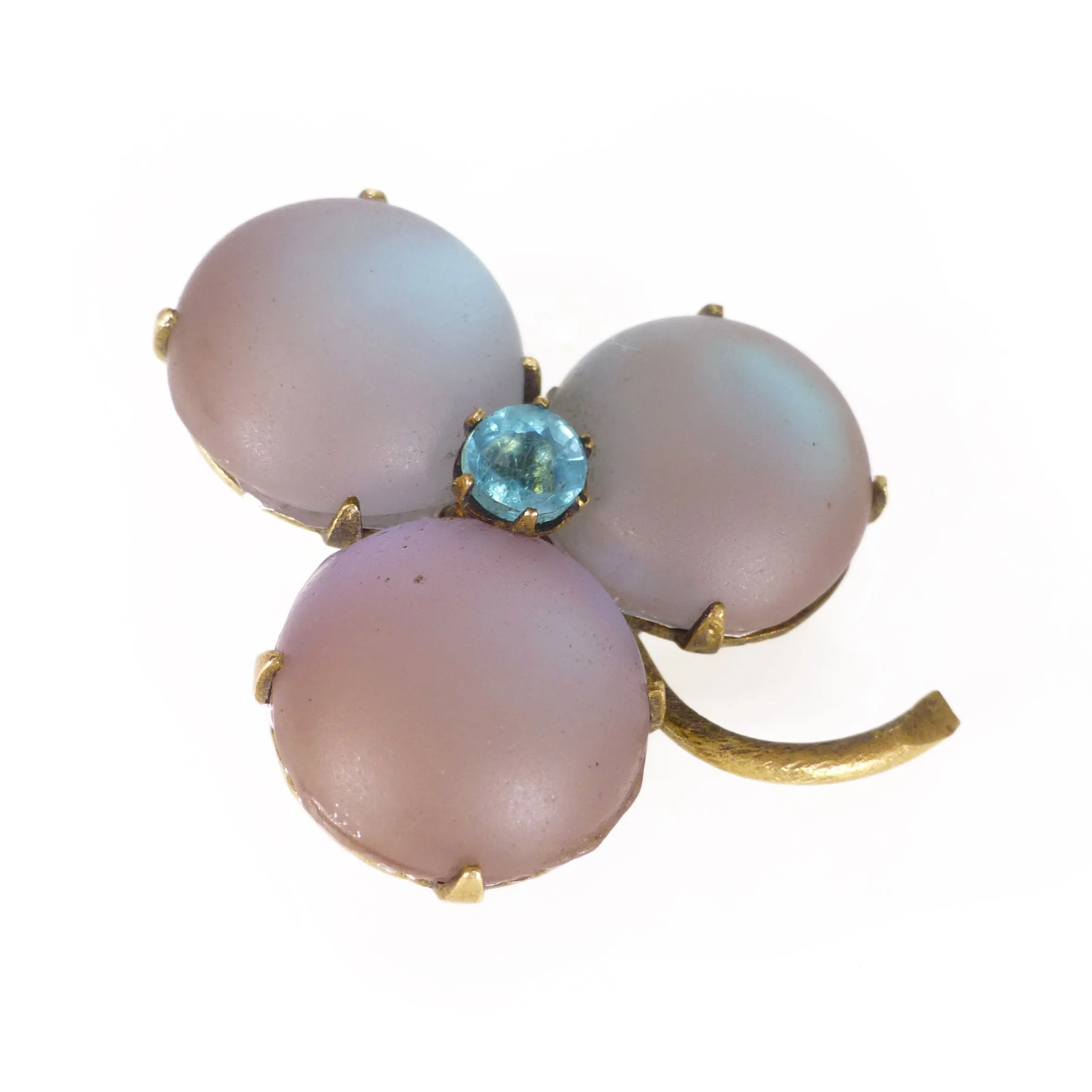 Antique Edwardian Czechoslovakian Saphiret Glass Clover Brooch