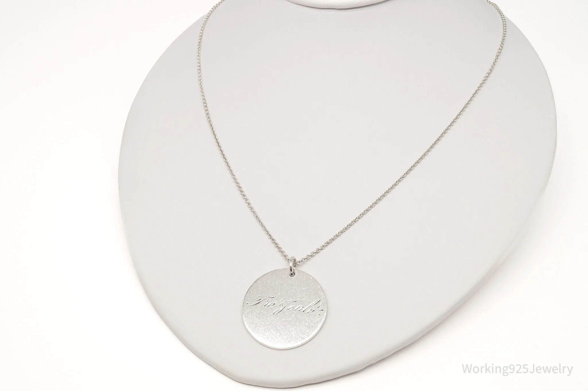 Antique Large "Tre Joule" Etched Sterling Silver Necklace 18"