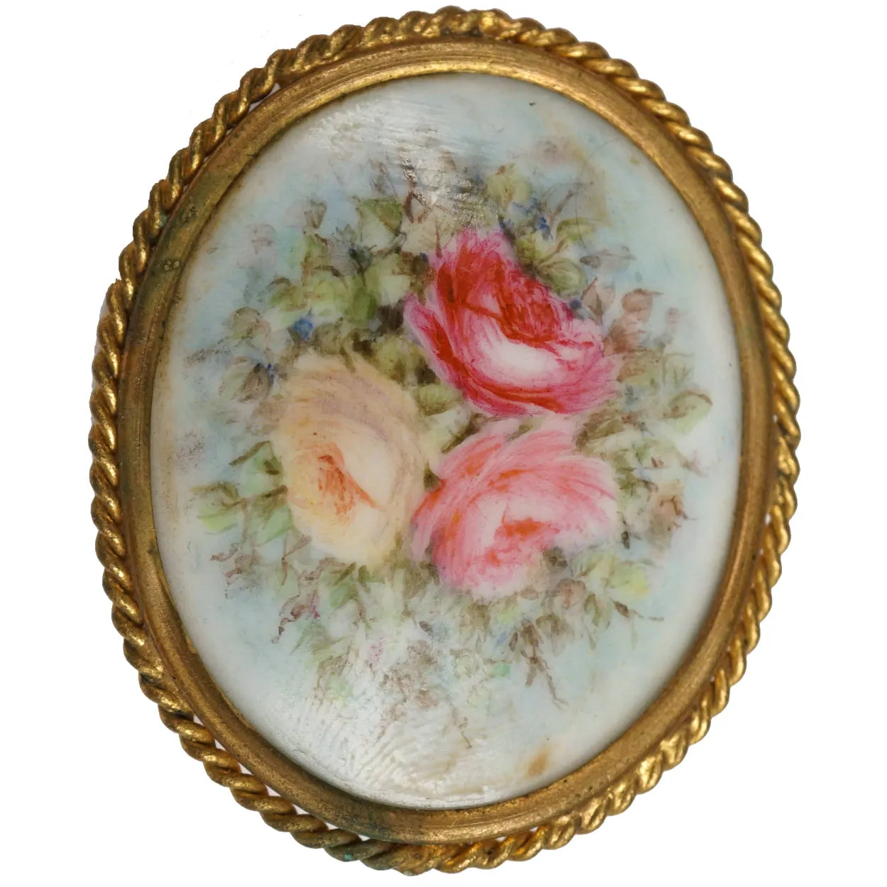 Antique Limoges Porcelain Hand Painted Roses Stud Buttons and Sash Buckle