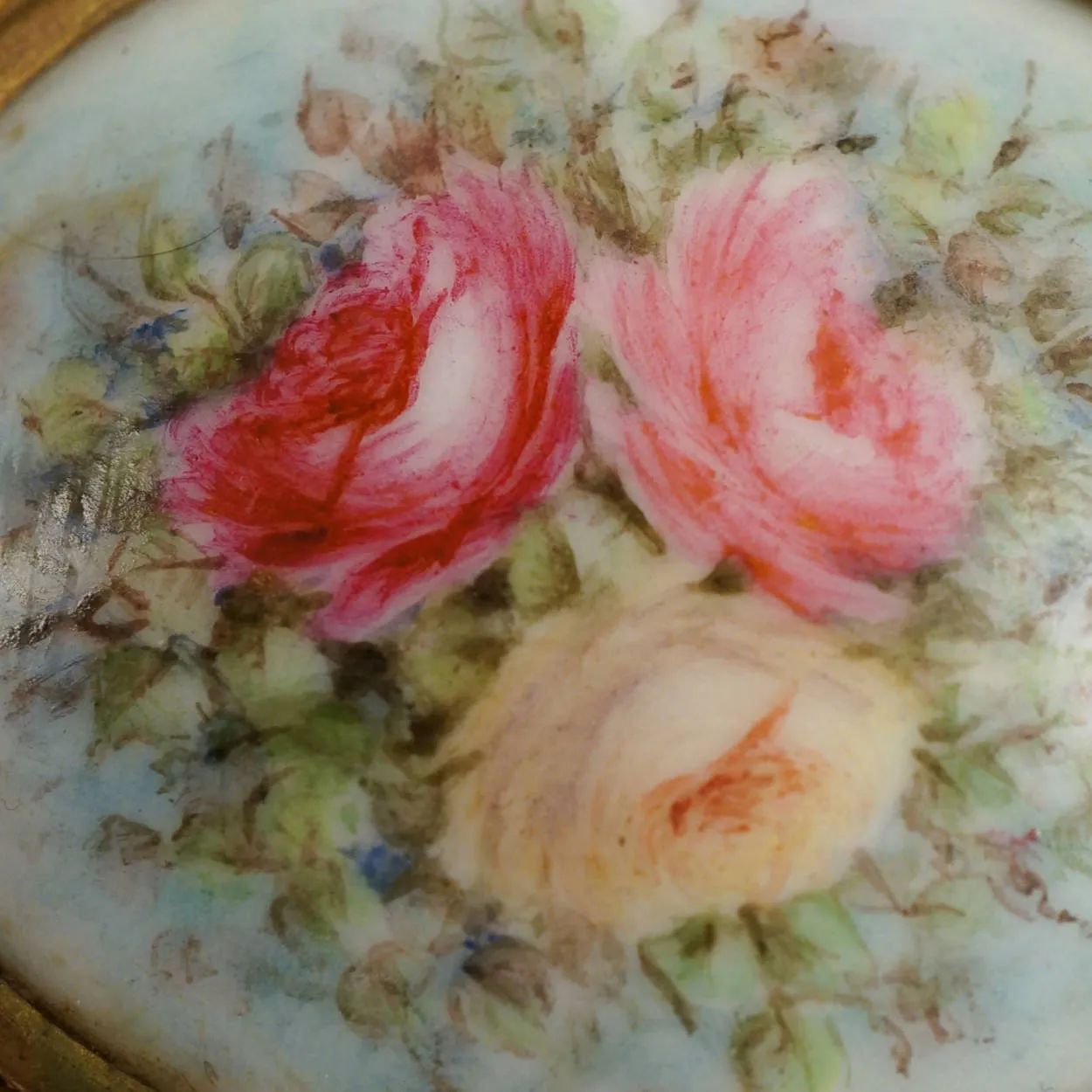 Antique Limoges Porcelain Hand Painted Roses Stud Buttons and Sash Buckle