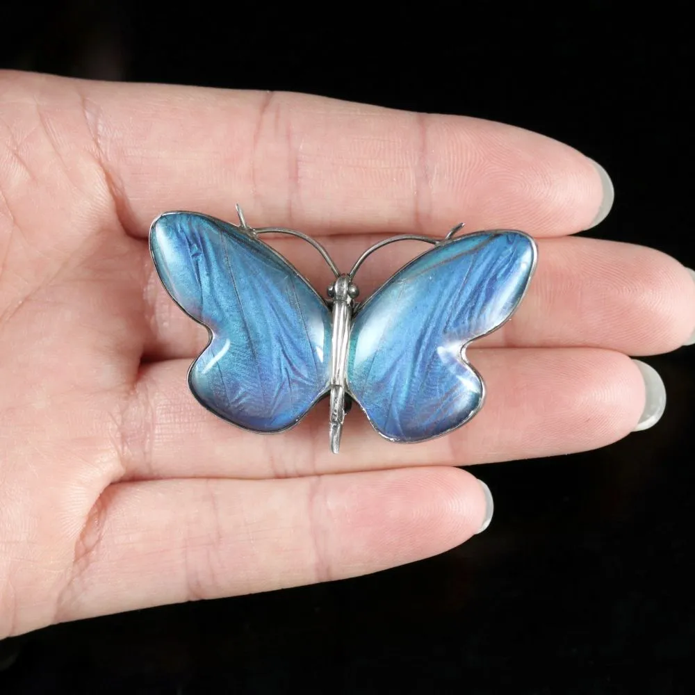 Antique Victorian Butterfly Winged Silver Butterfly Brooch Circa 1900