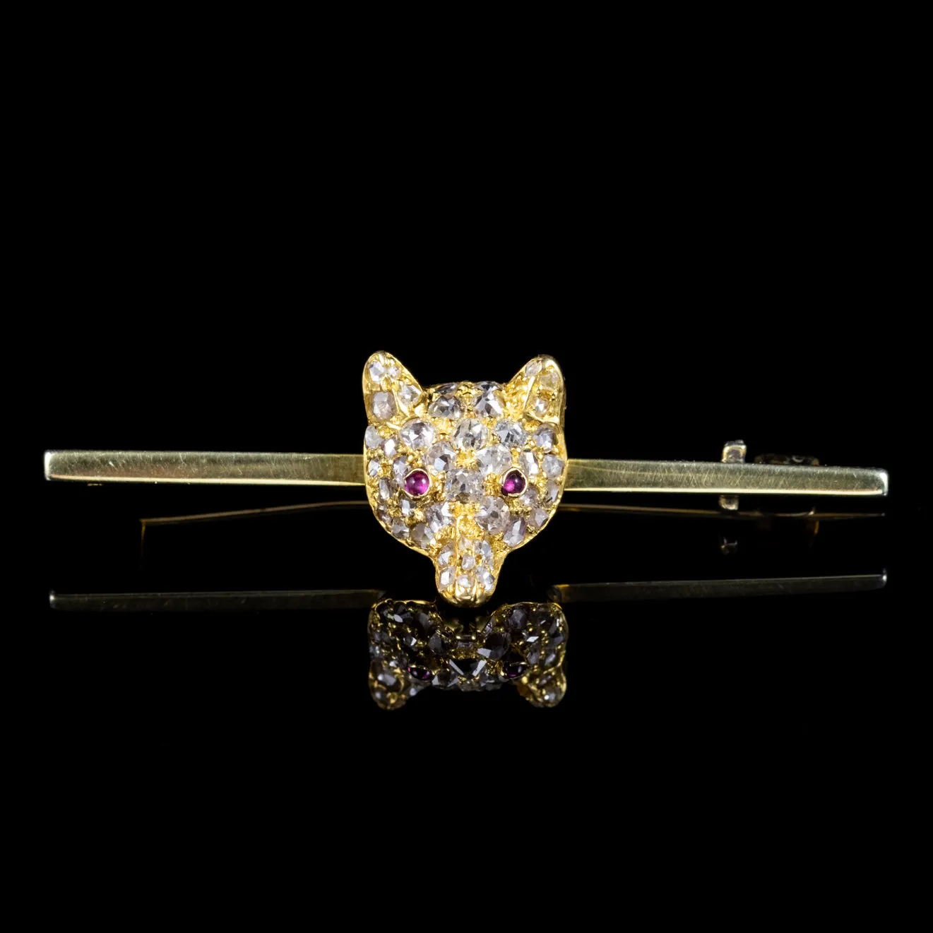 Antique Victorian Diamond Fox Brooch Ruby Eyes Circa 1900