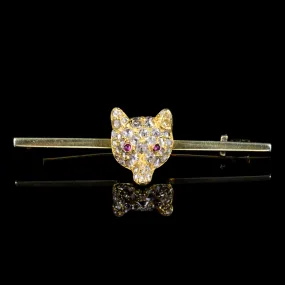Antique Victorian Diamond Fox Brooch Ruby Eyes Circa 1900