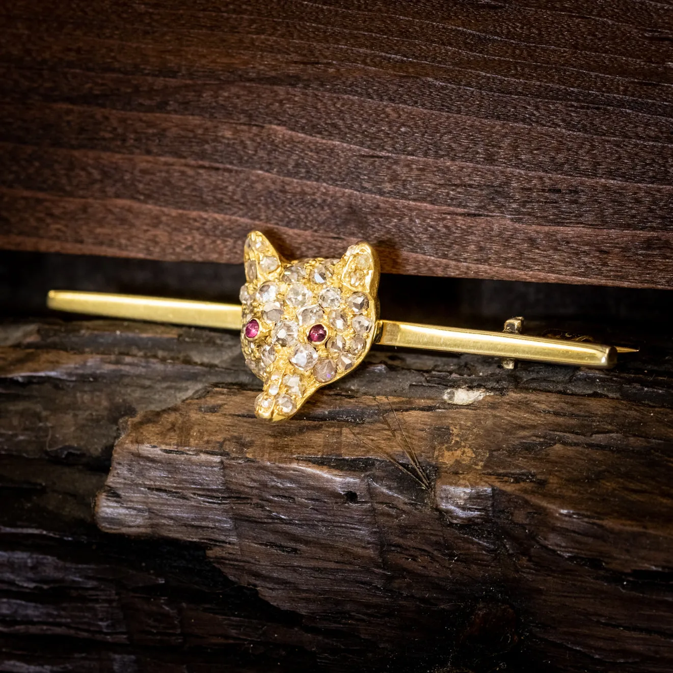 Antique Victorian Diamond Fox Brooch Ruby Eyes Circa 1900