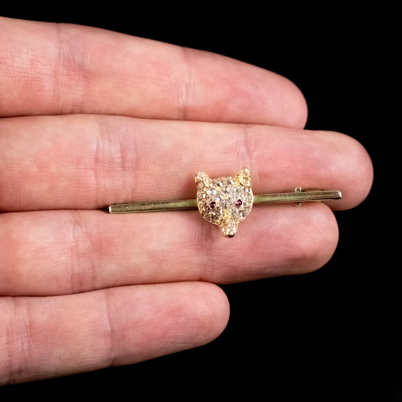 Antique Victorian Diamond Fox Brooch Ruby Eyes Circa 1900