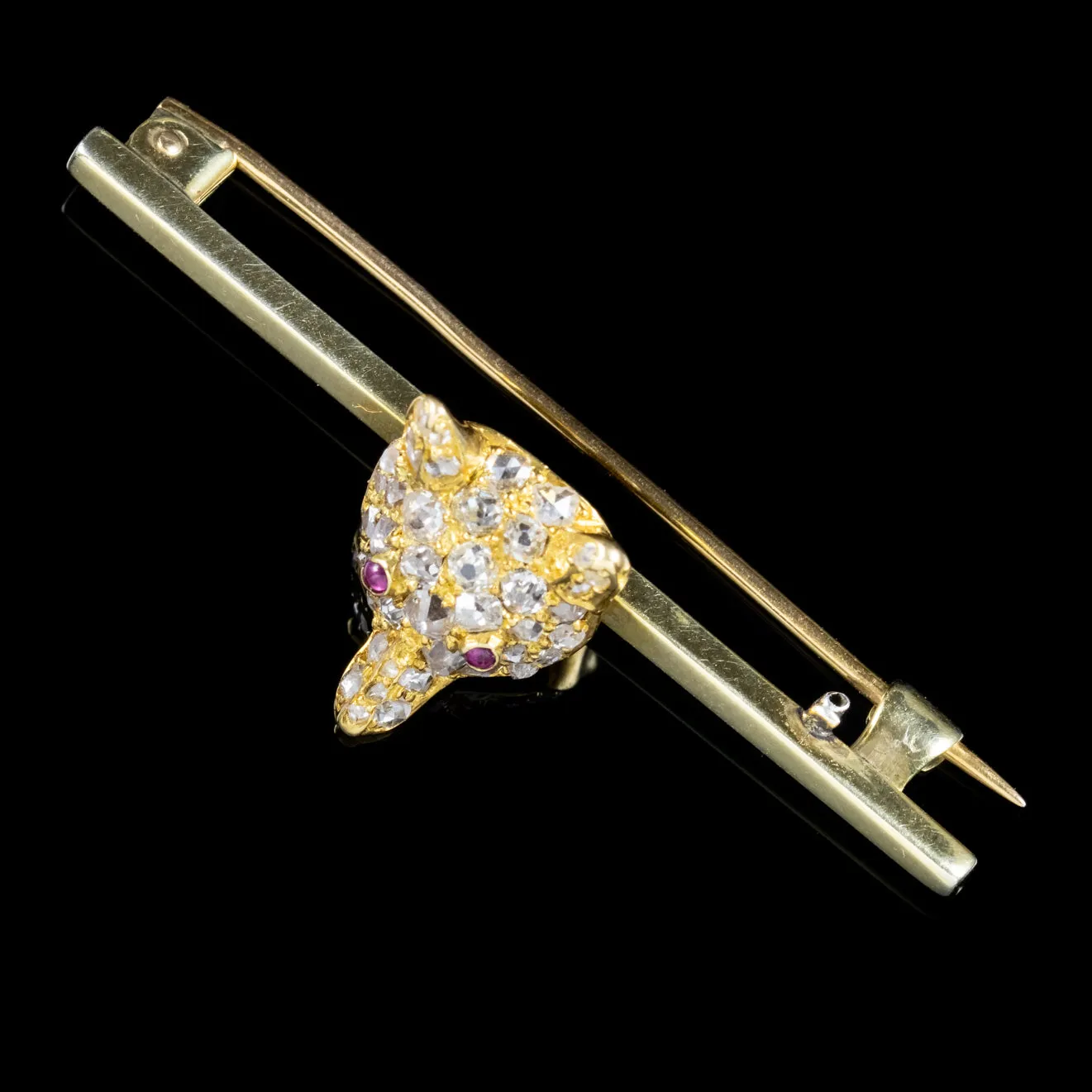 Antique Victorian Diamond Fox Brooch Ruby Eyes Circa 1900