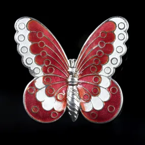 Antique Victorian Red White Enamel Butterfly Brooch Circa 1900