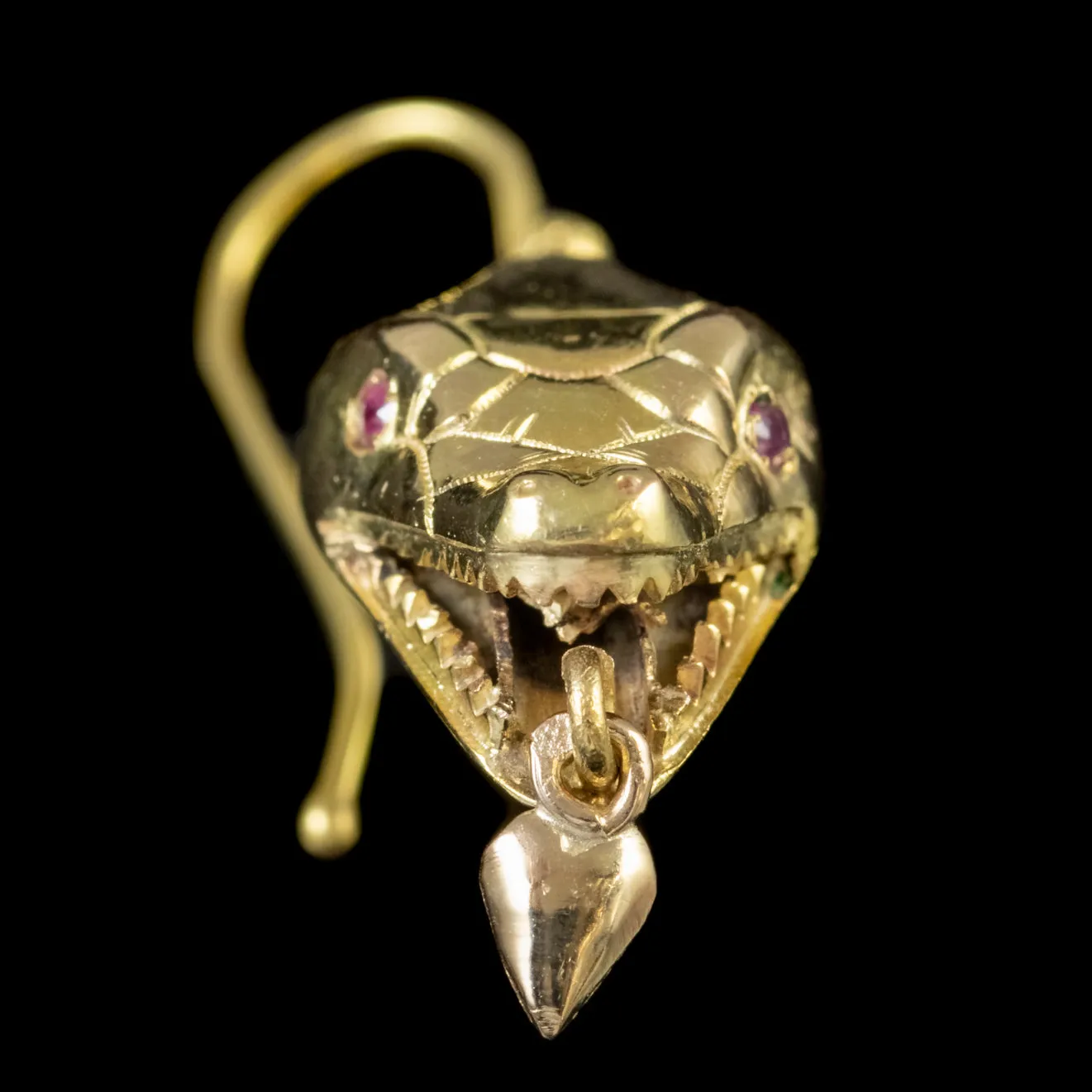 Antique Victorian Ruby Snake Drop Earrings 9Ct Gold Circa 1880