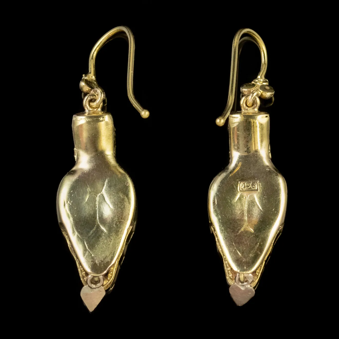 Antique Victorian Ruby Snake Drop Earrings 9Ct Gold Circa 1880