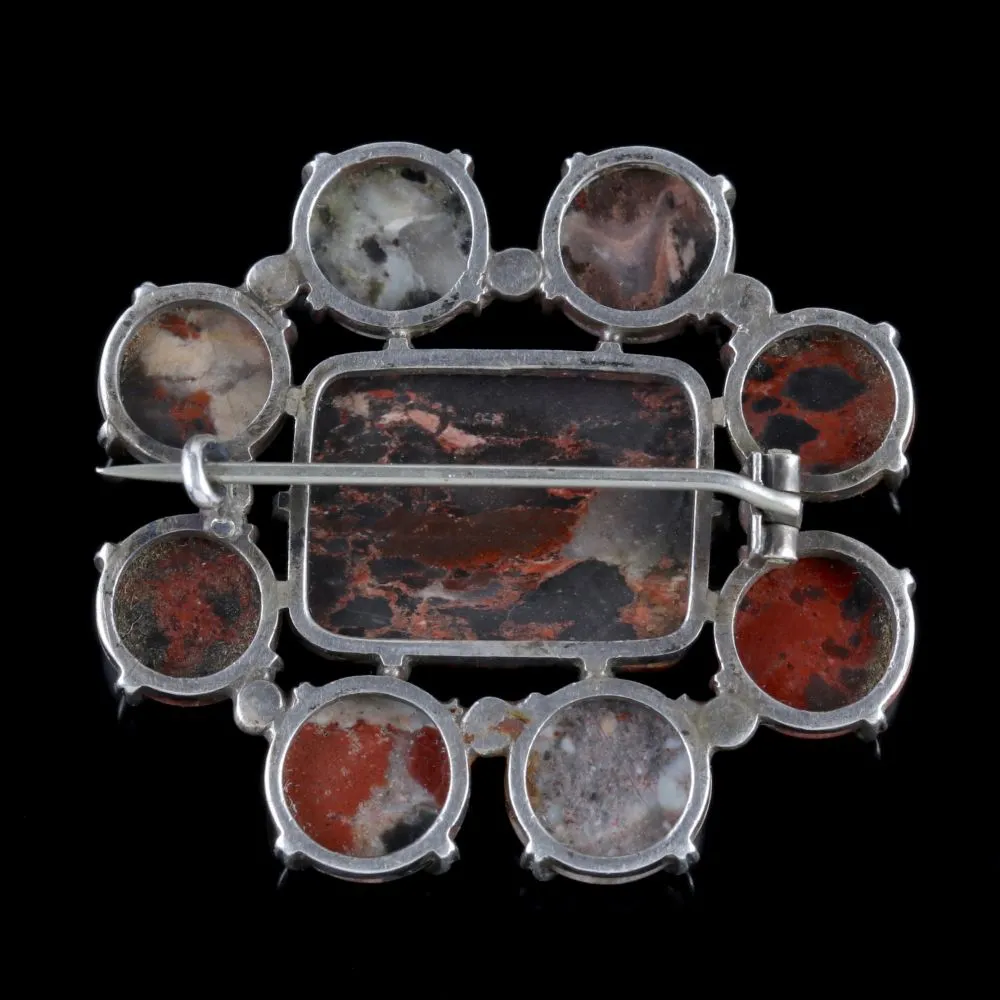 Antique Victorian Scottish Brooch Silver Natural Agate Circa 1860