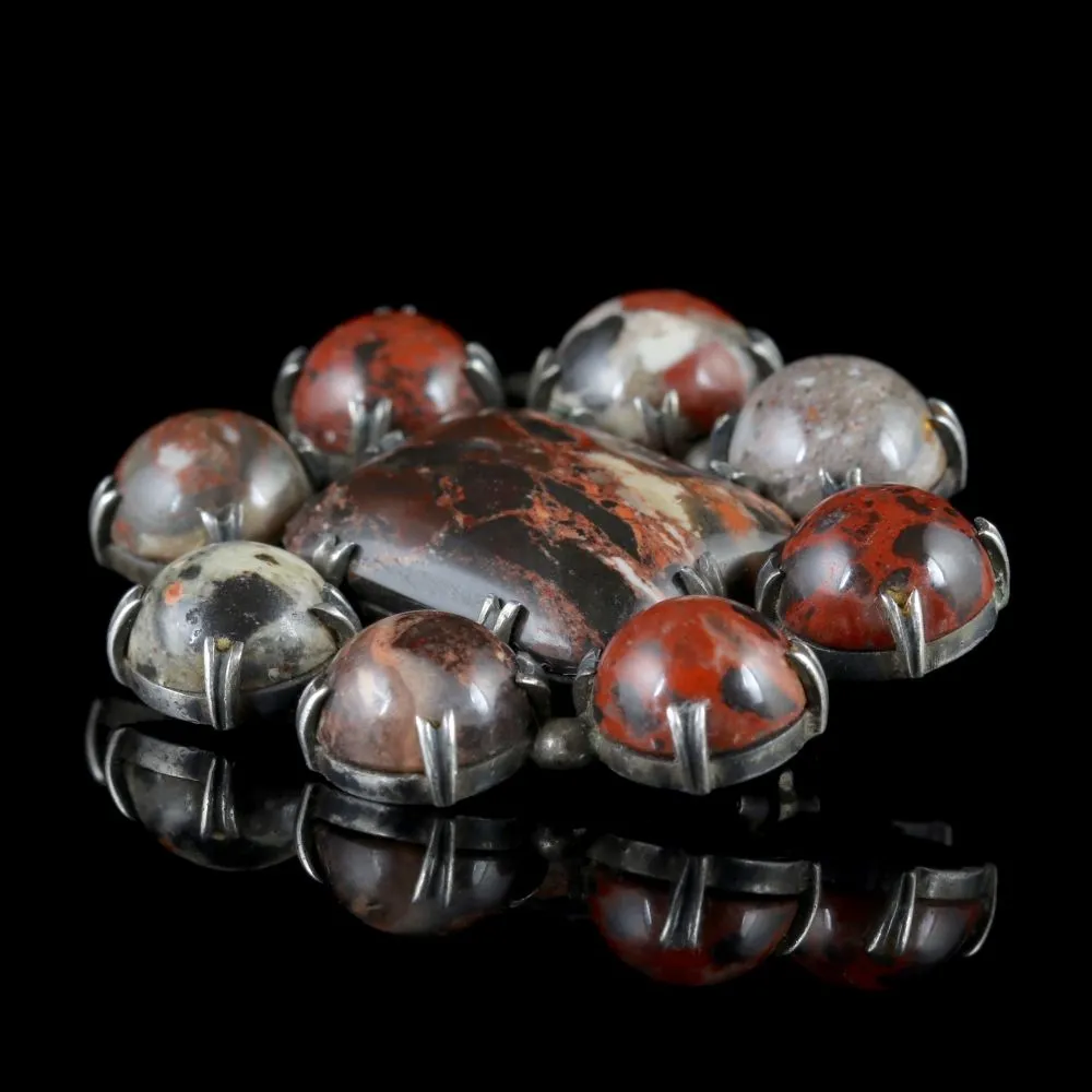 Antique Victorian Scottish Brooch Silver Natural Agate Circa 1860