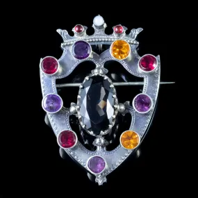 Antique Victorian Scottish Brooch Smoky Quartz Silver Circa 1860