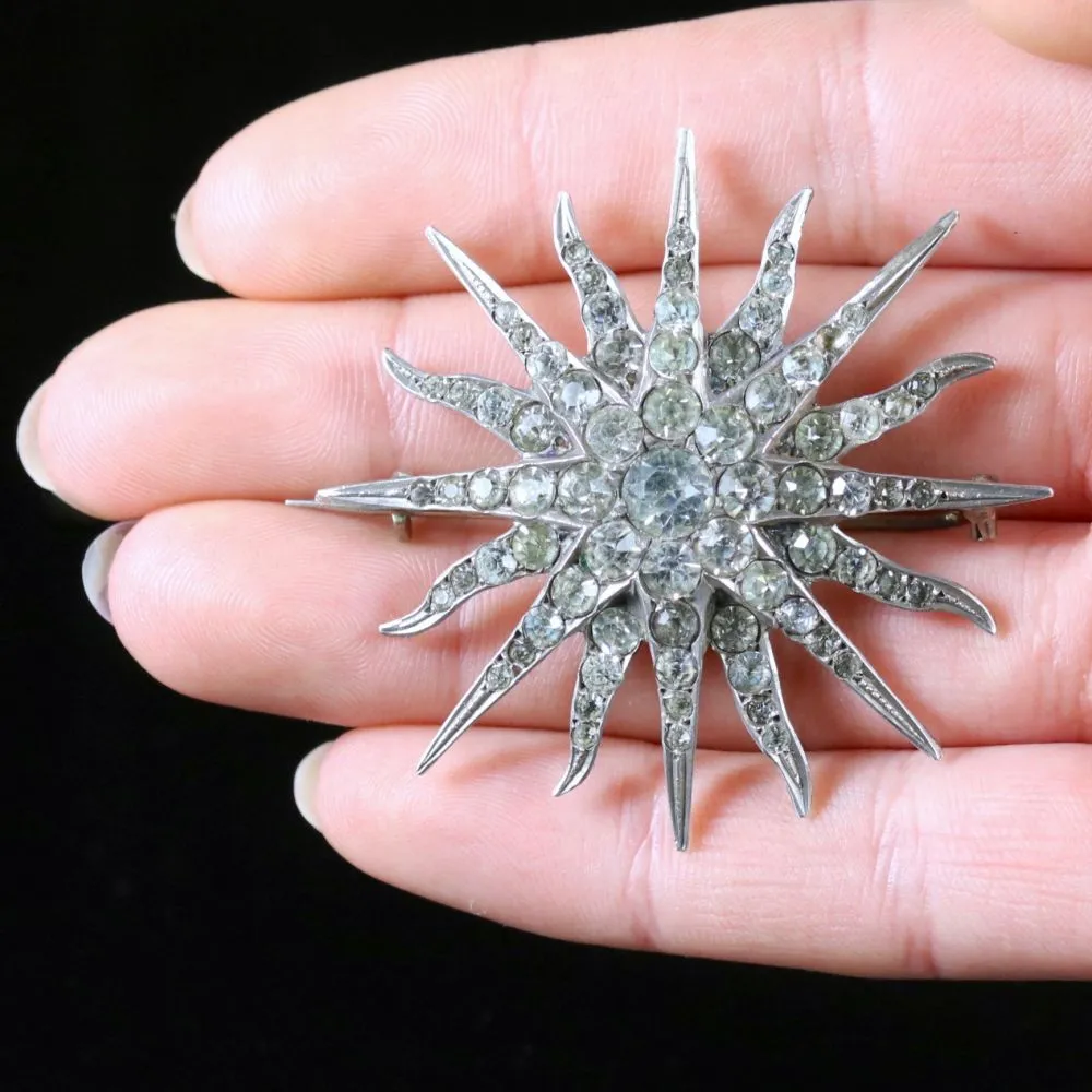 Antique Victorian Silver Star Paste Brooch Circa 1900