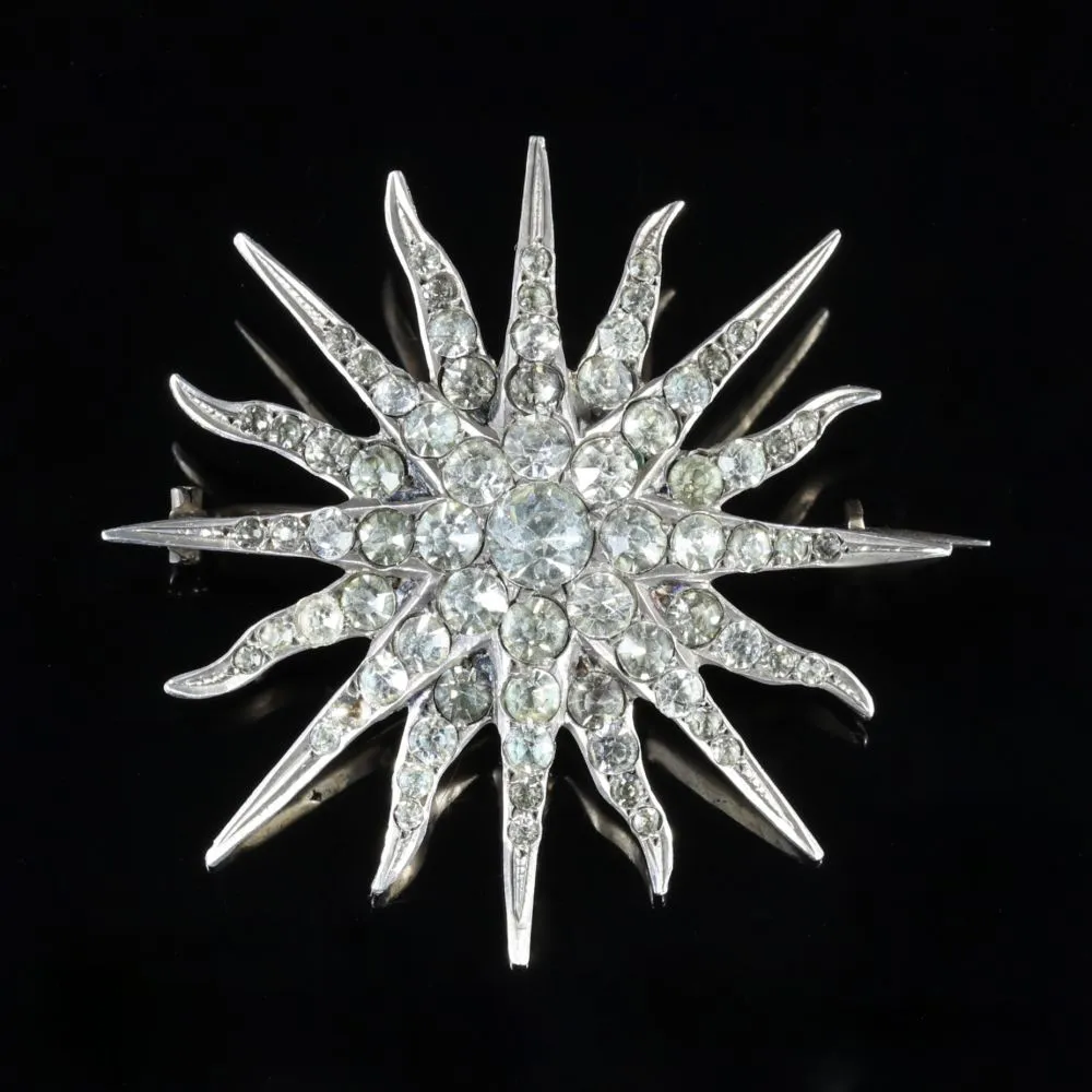 Antique Victorian Silver Star Paste Brooch Circa 1900