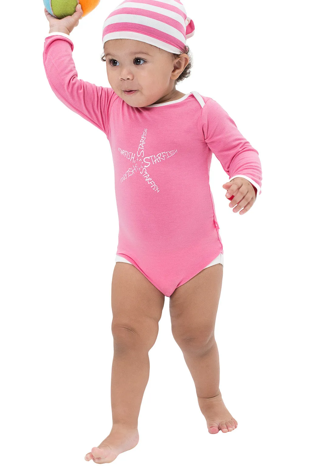 Bamboo baby hat - knot top style- Coral stripe