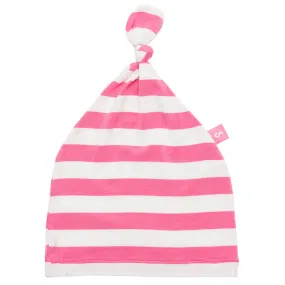Bamboo baby hat - knot top style- Coral stripe