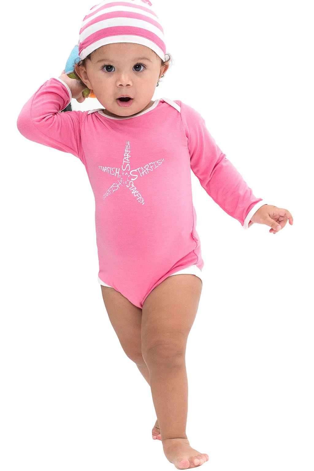 Bamboo baby hat - knot top style- Coral stripe