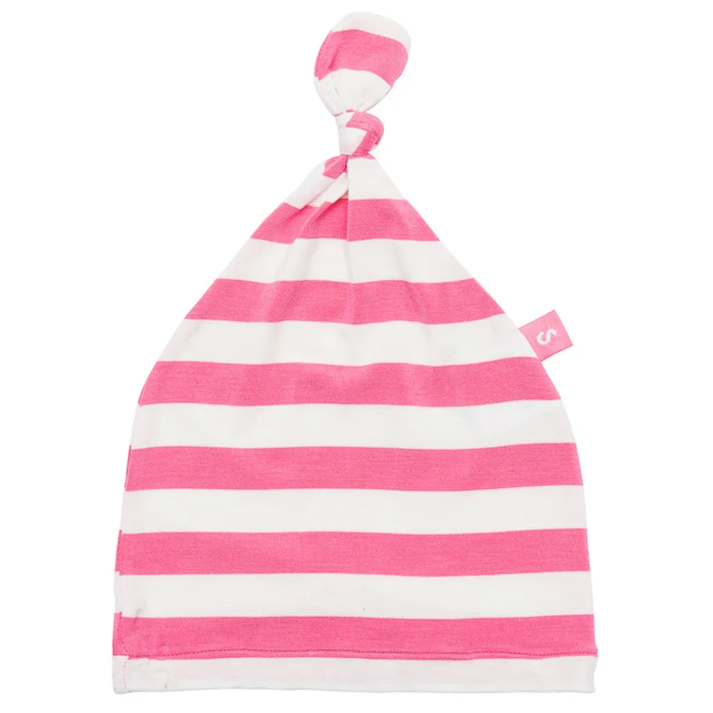 Bamboo baby hat - knot top style- Coral stripe
