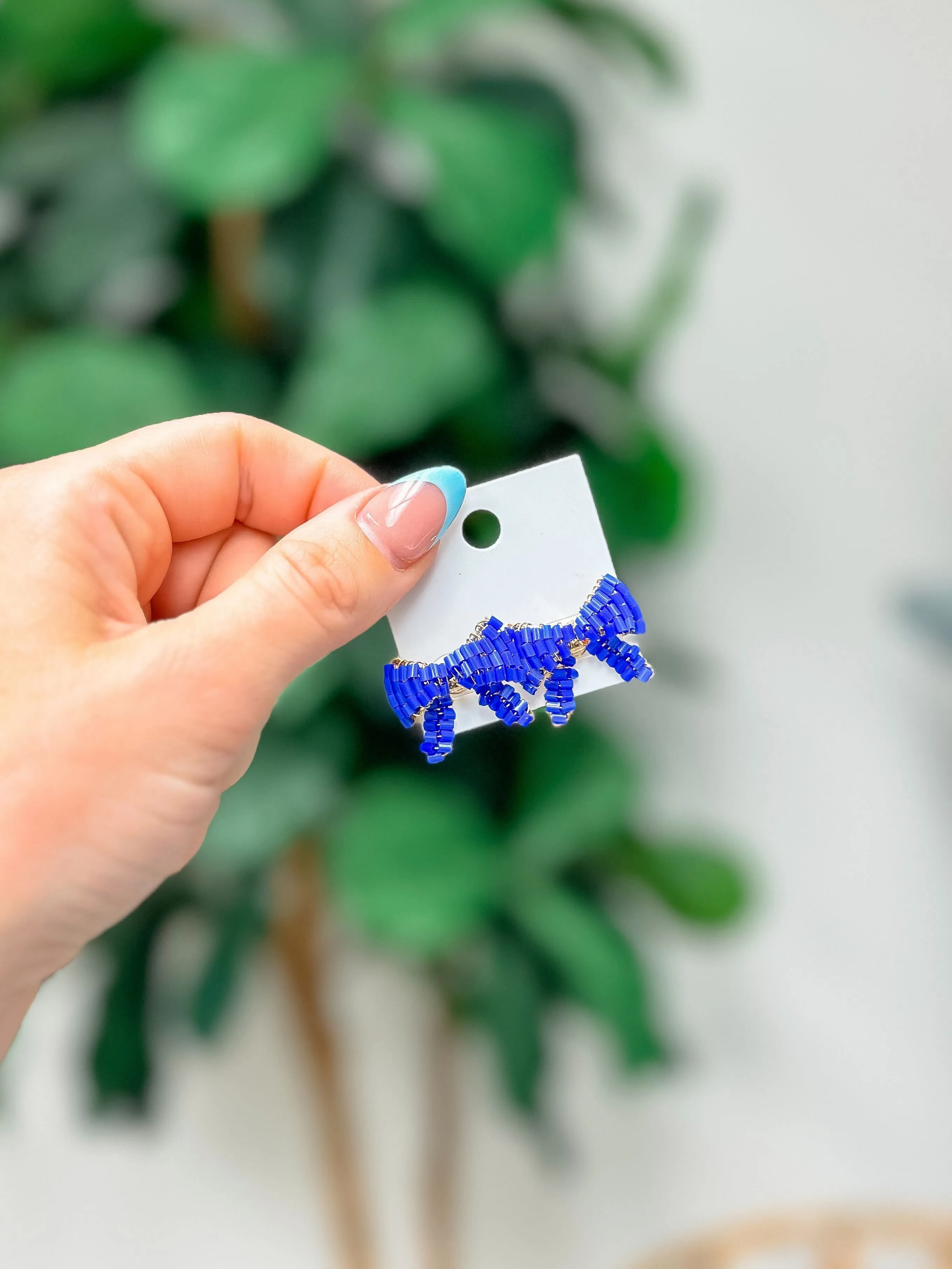 Beaded Bow Stud Earrings - Blue