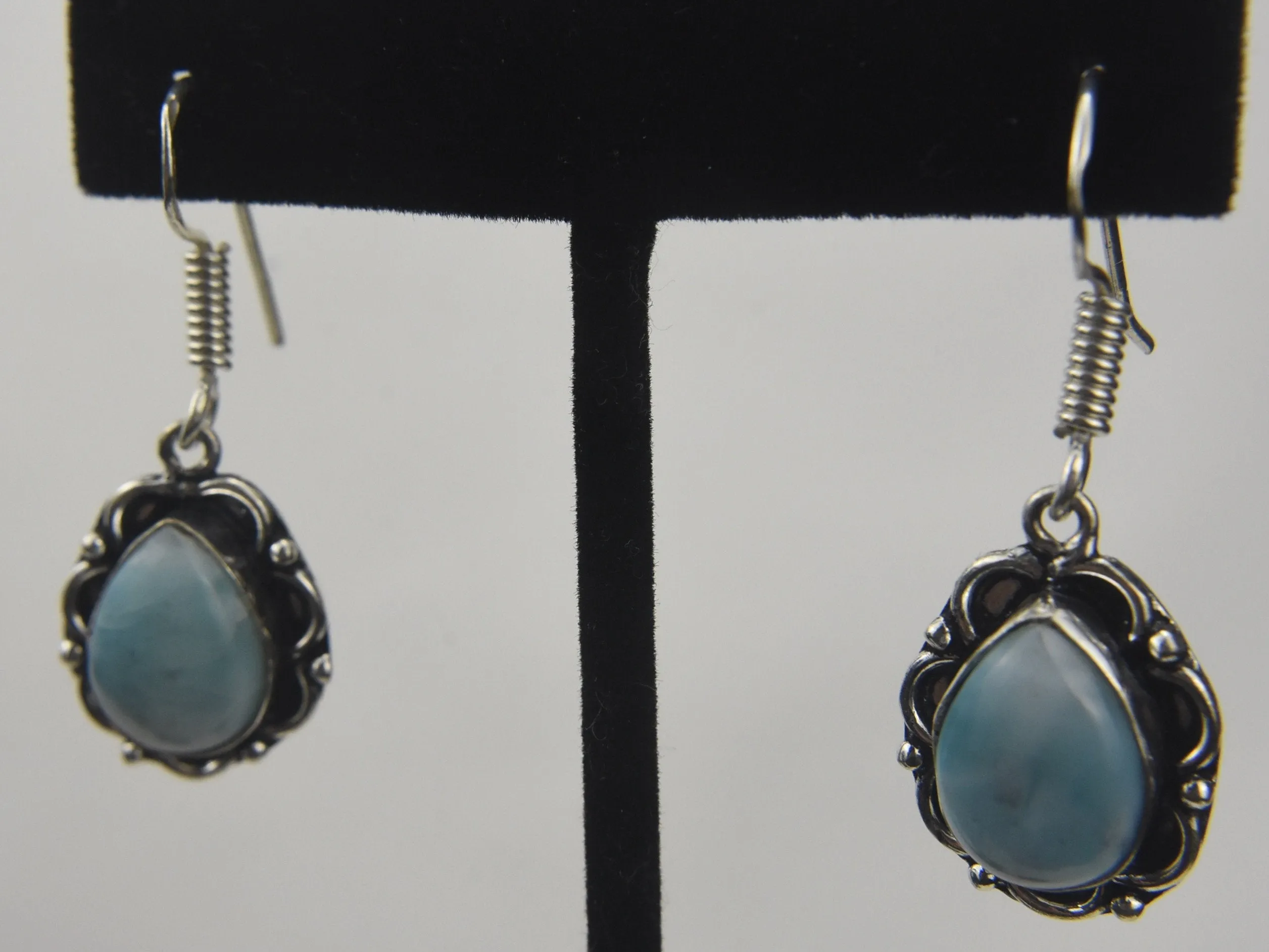 Beautiful Pair of Larimar Sterling Silver Earrings