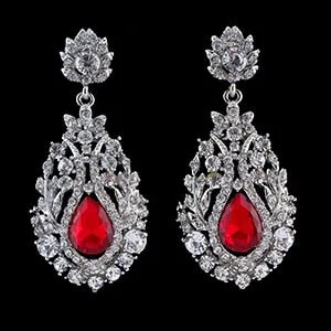 Big Silver Teardrop Crystal Wedding Bridal Pageant Earrings Four Colors