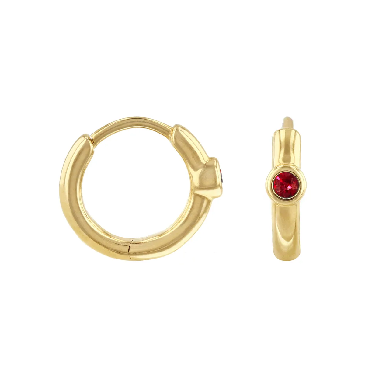 Bijou Collection 10mm Ruby Hoop Earrings | 9K Yellow Gold