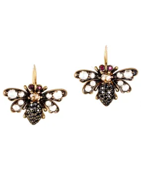 Black Diamond and Ruby Bee Earrings