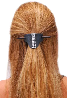 Black Leather Stick Barrette w/Crystal Stripe #AH14050SIL ()