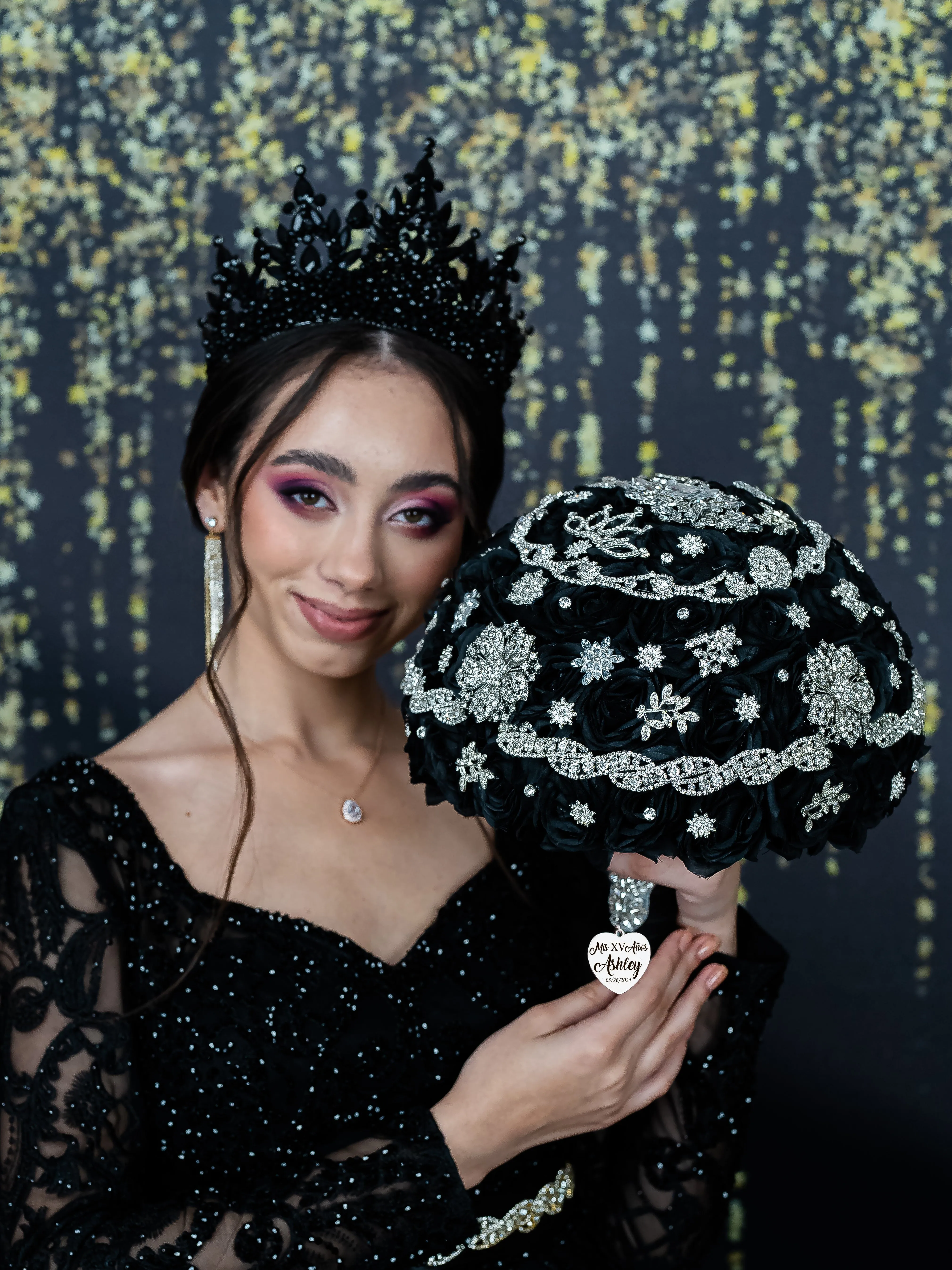 Black silver Quinceanera Bouquet 9 inches