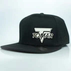 Black Snapback Hat w/ TOMAR White Leather Patch Logo